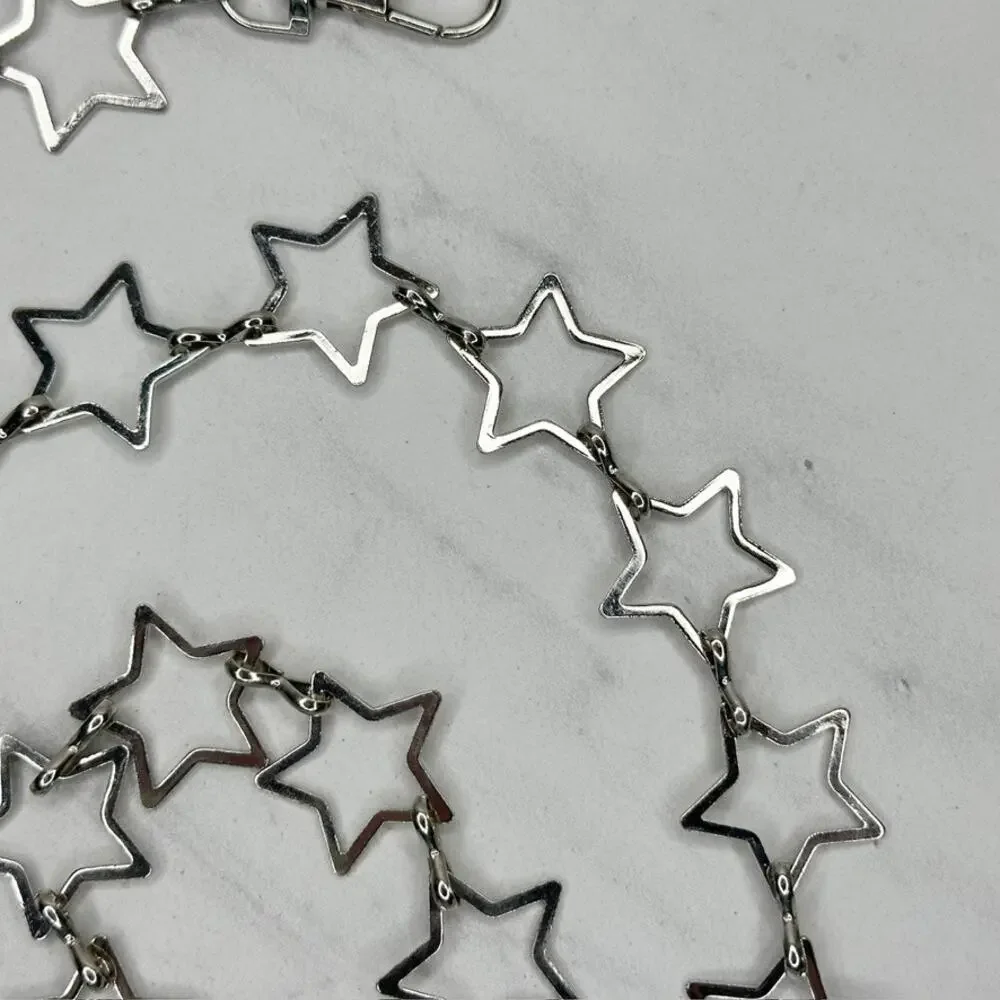 Open Star Silver Tone Metal Chain Link Belt Y2K Festival One Size (OS) ✨